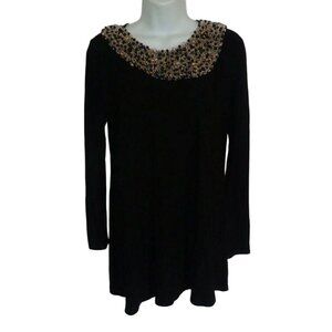 T-Bags Los Angeles Women Top Long Sleeve Beaded Neckline Black XS asymmetrical